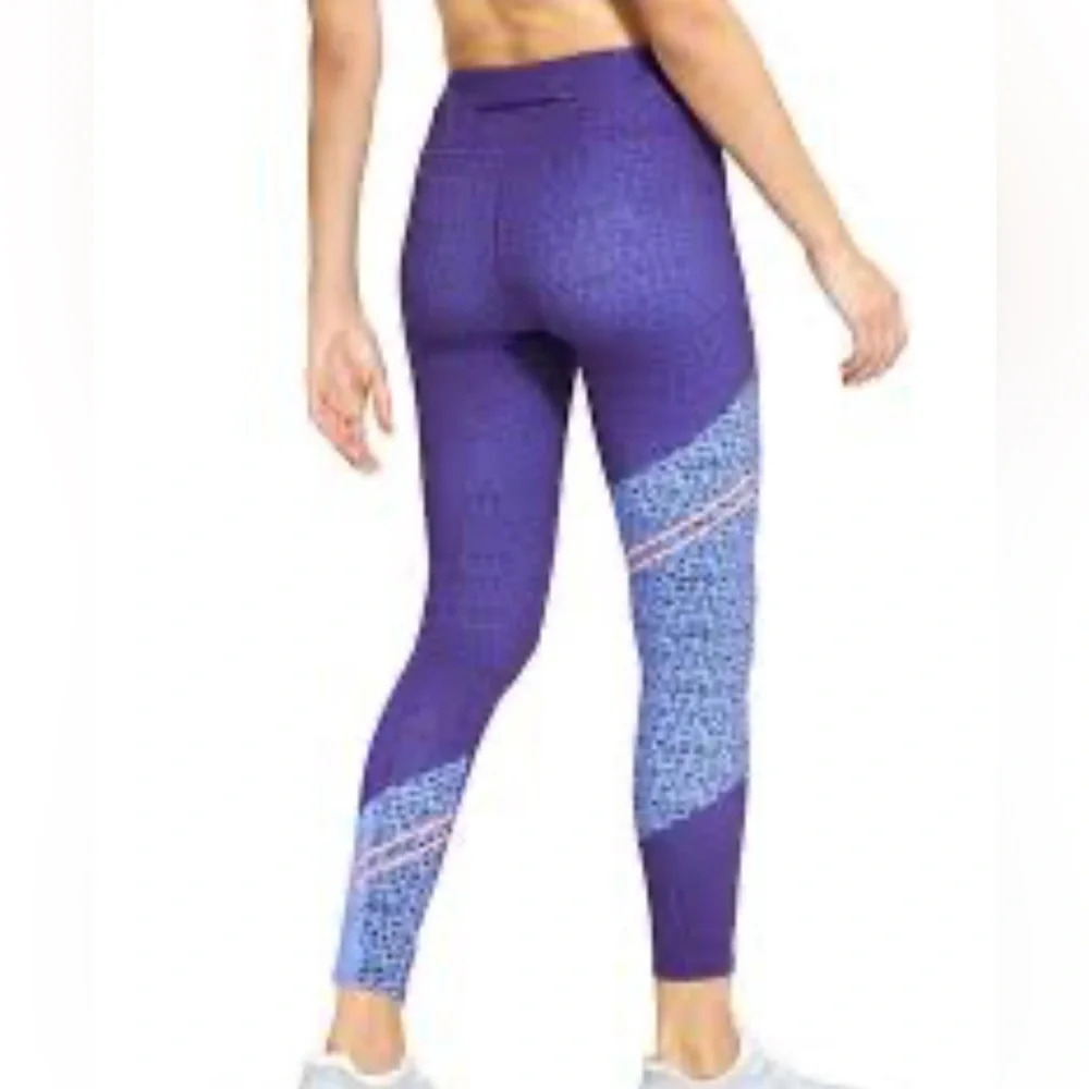 Athleta Womens Purple Blue Leopard Print Colorblock Leggings‎ Zipper Pocket